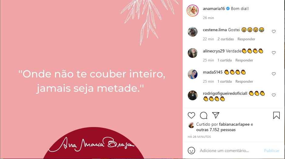 Ana Maria Braga usou as redes sociais para deixar uma reflexão para o público de casa (Foto: Reprodução)