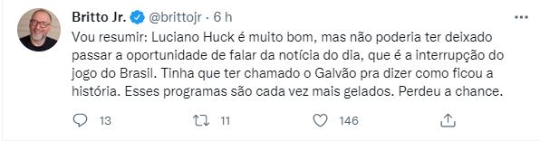 Britto Jr não poupou Luciano Huck em sua estreia nas noites de domingo (Foto: Reprodução)