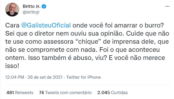 Britto Jr. mandou recado ao diretor de A Fazenda e para Adriane Galisteu (Foto: Reprodução)