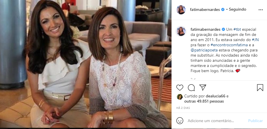 Nas redes sociais, Fátima Bernardes lembrou quando deixou o JN e só Patrícia Poeta sabia das mudanças (Foto: Reprodução)