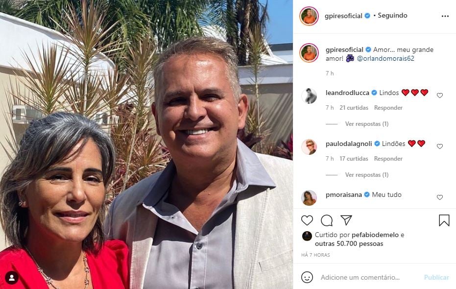 Glória Pires se declarou para o marido, Orlando Morais (Foto: Reprodução)