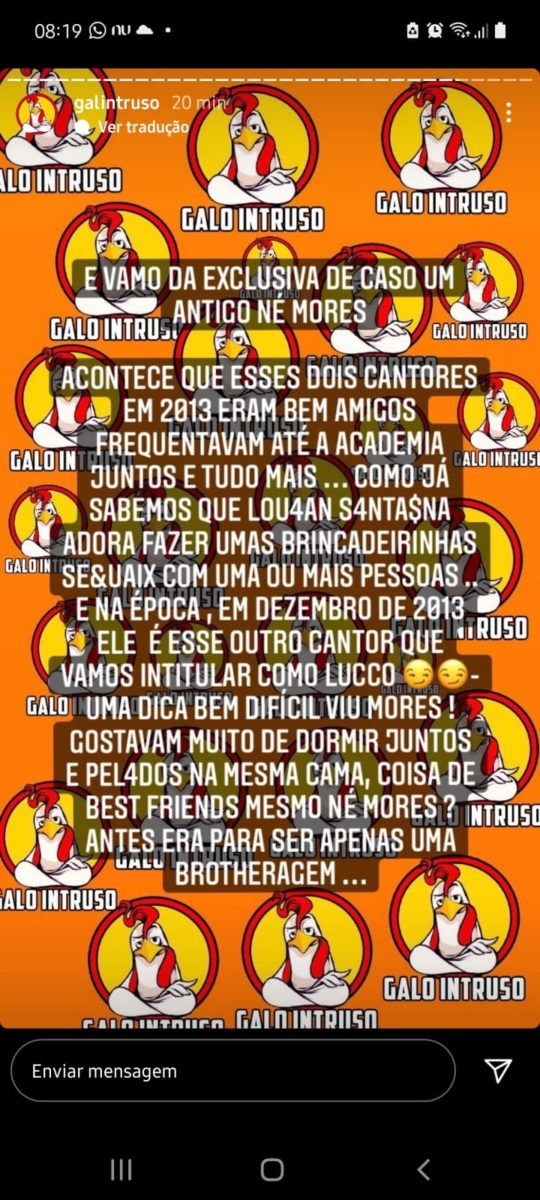 Perfil divulgou fanfic de Luan Santana e Lucas Lucco (Foto: Reprodução/Instagram)