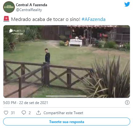 Medrado bateu o sino em "A Fazenda 13" (Foto: Reprodução/Twitter)