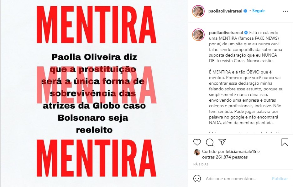 Paolla Oliveira desmente rumores de prostituição na Globo - Foto: Reprodução