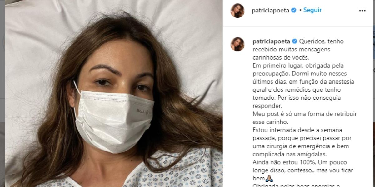 Patrícia Poeta é internada às pressas, tem cirurgia de emergência confirmada e é flagrada na maca de hospital