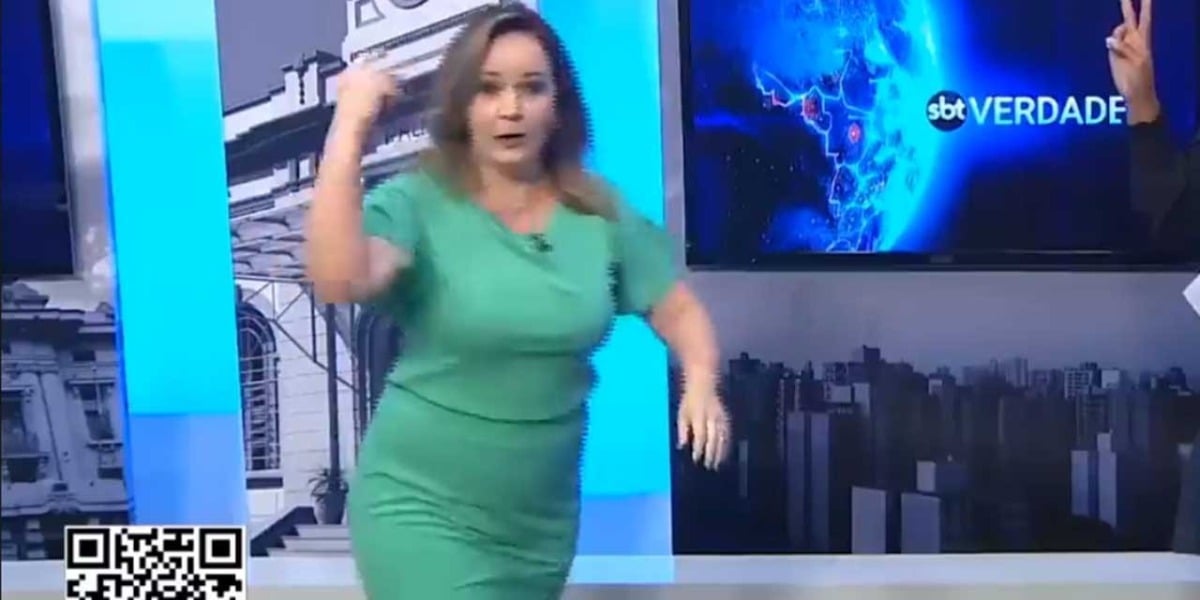 Silmara Moraes, âncora do SBT, sai correndo para ir no banheiro ao vivo (Foto: Reprodução)