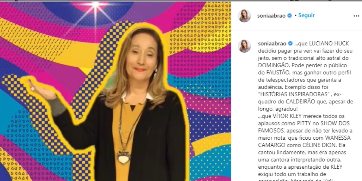 "Decidiu pagar pra ver", Sonia Abrão explode em verdades sobre Domingão de Huck e destrói: "Longe de serem boas"