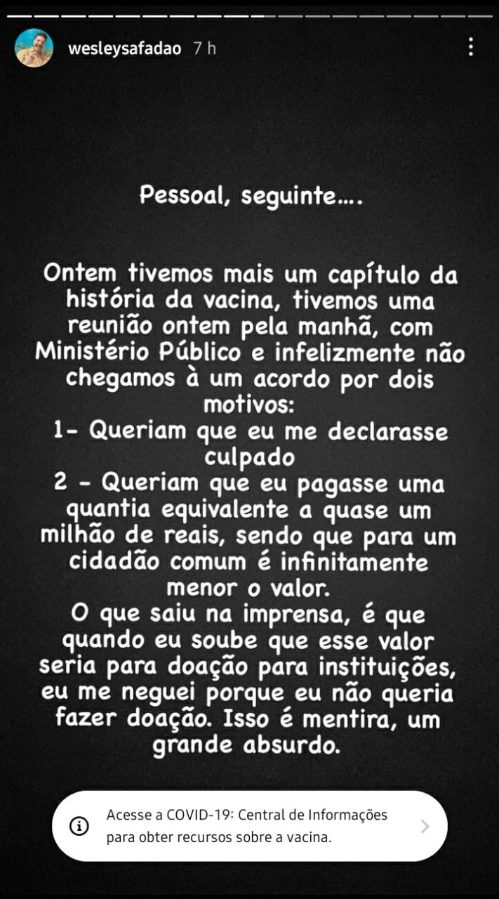 Stories de Wesley Safadão (Foto: Reprodução/ Instagram)