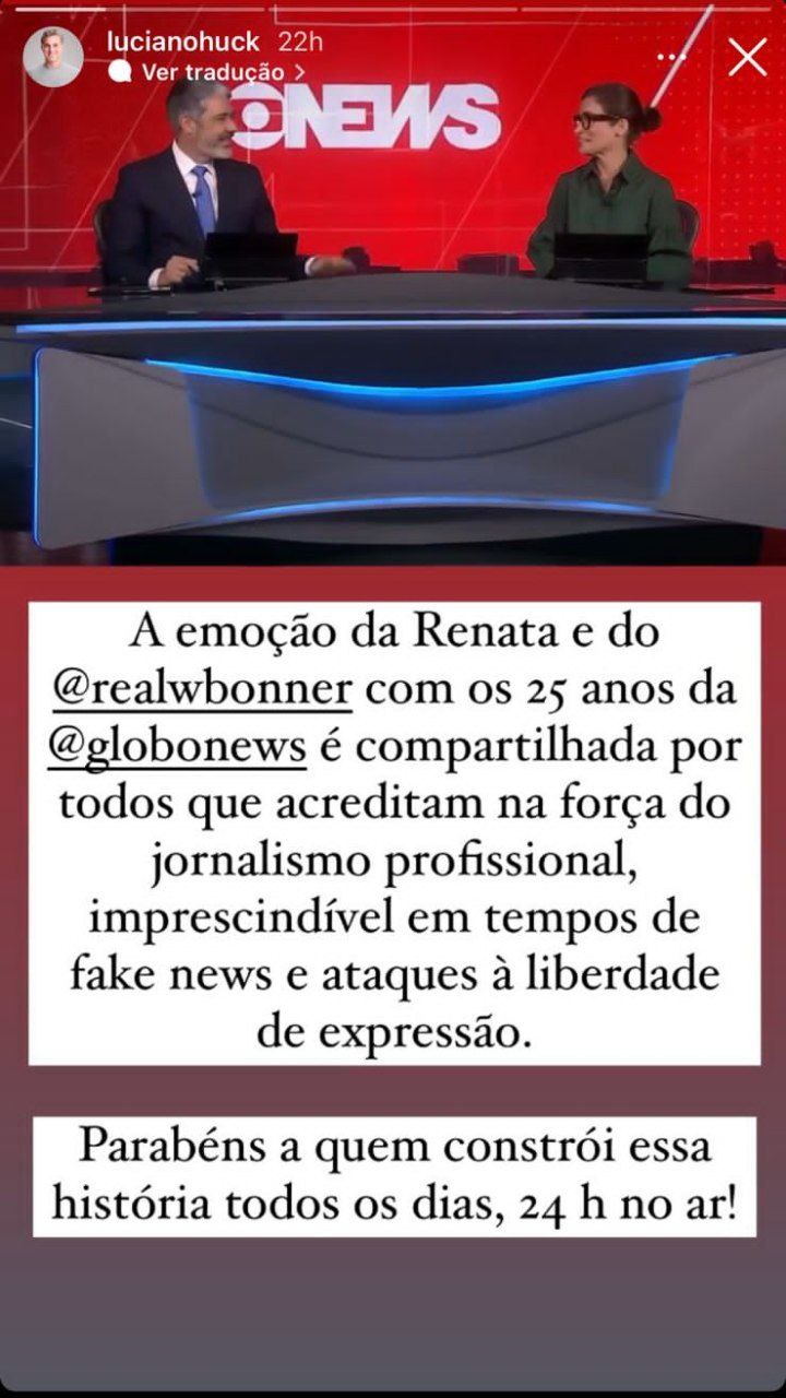 Luciano Huck mandou recado para Renata Vasconcellos e William Bonner (Foto: Reprodução)