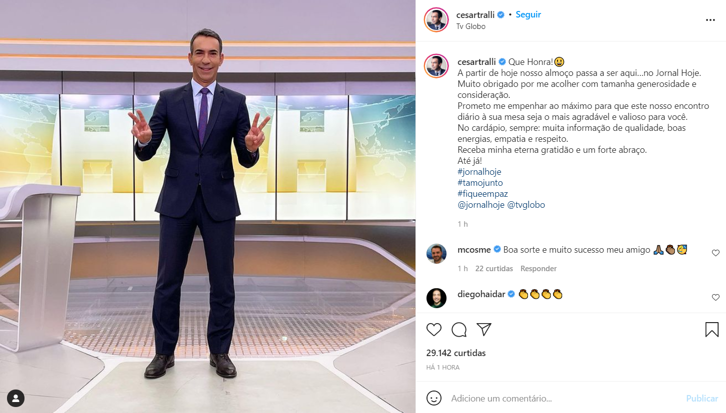 O jornalista César Tralli no Instagram - Foto: Reprodução