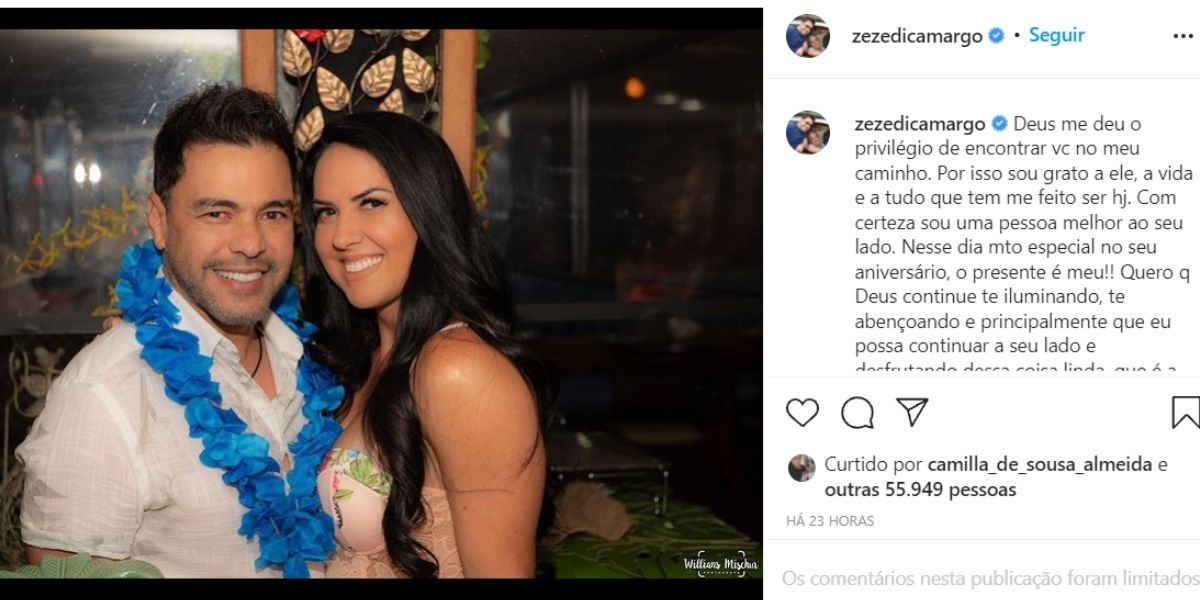 Zezé Di Camargo faz homenagem para Graciele Lacerda (Reprodução) 