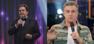 Faustão e Luciano Huck no palco da Globo (Foto: Montagem/TV Foco)