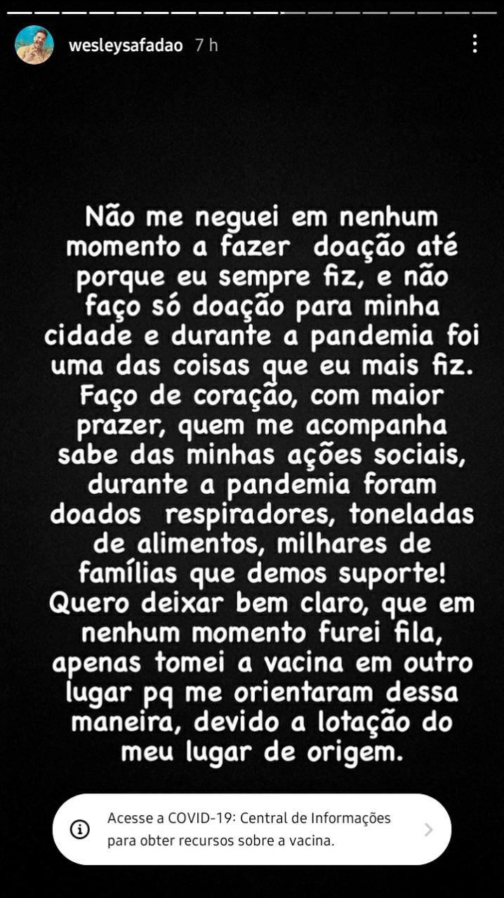 Segunda parte dos stories de Wesley Safadão (Foto: Reprodução/ Instagram)