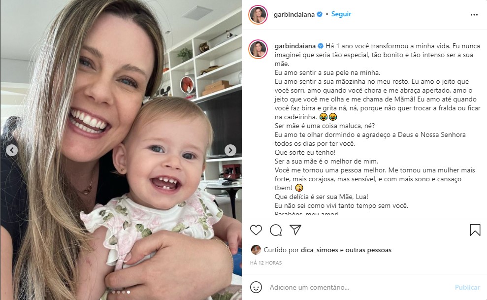 Esposa de Tiago leifert, Daiana Garbin, faz textão no aniversário da filha - Foto: Reprodução