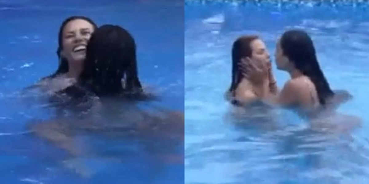 Dayane e Aline se pegando na piscina (Imagem: Montagem)