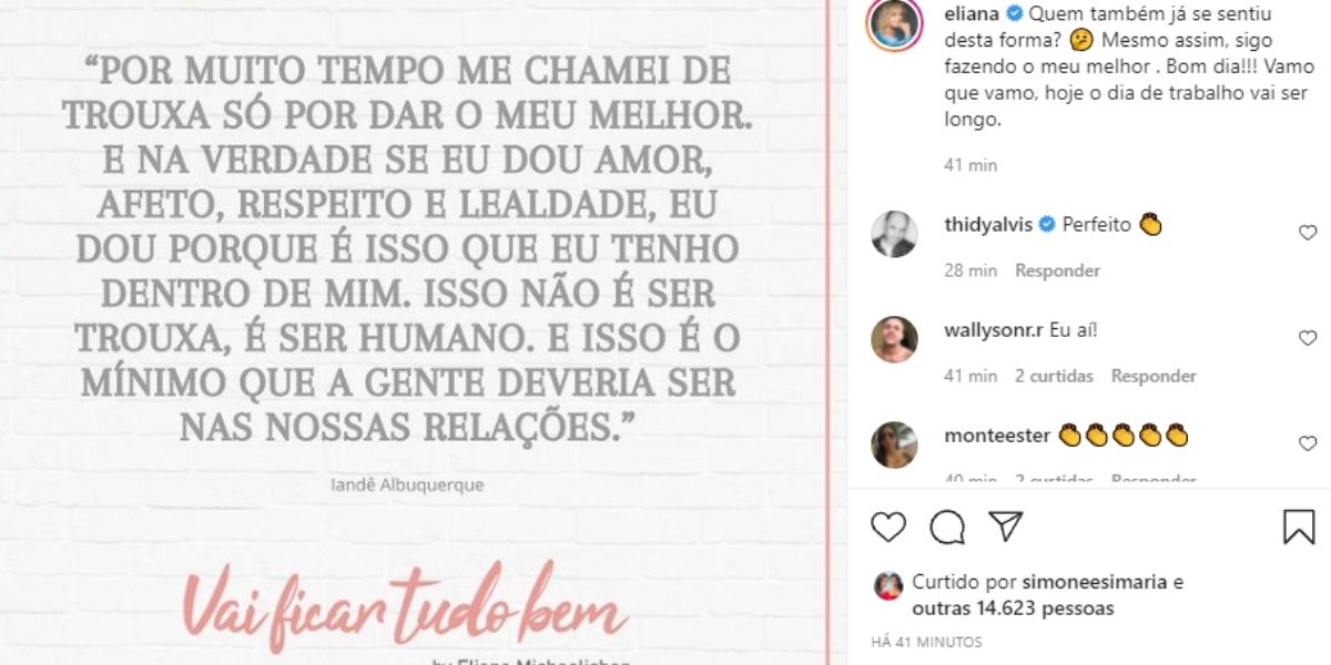 "Me chamei de trouxa", Eliana, após notícia de traição, expõe desfecho de relação e confirma: "Por muito tempo"