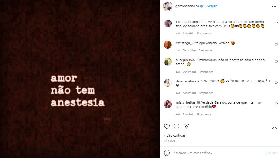 Geraldo Luís abriu o jogo sobre o amor nas redes sociais (Foto: Reprodução/Instagram)