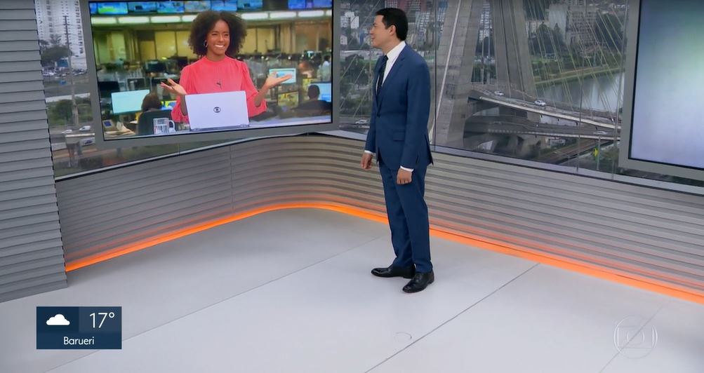 Maju Coutinho e Alan Severiano no "SP1" (Foto: Reprodução/TV Globo)