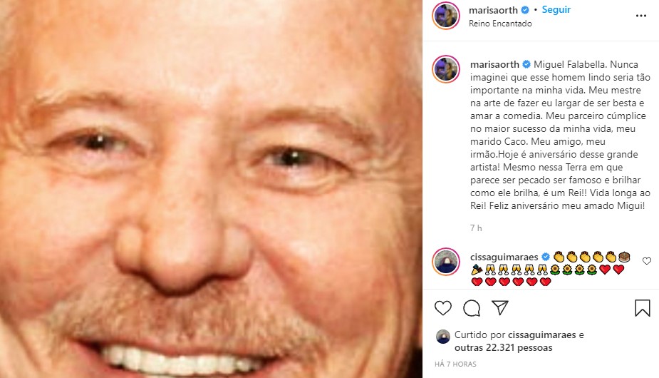 Miguel Falabella recebeu homenagem de Marisa Orth (Foto: Reprodução/ Instagram)