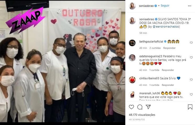 Sonia Abrão revelou imagem inédita de Silvio Santos, que recebeu nova dose da vacina contra a Covid-19 (Foto: Reprodução/Instagram)