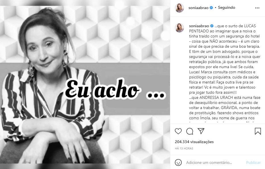 Sonia Abrão decidiu falar sobre o comportamento de alguns famosos (Foto: Reprodução/ Instagram)