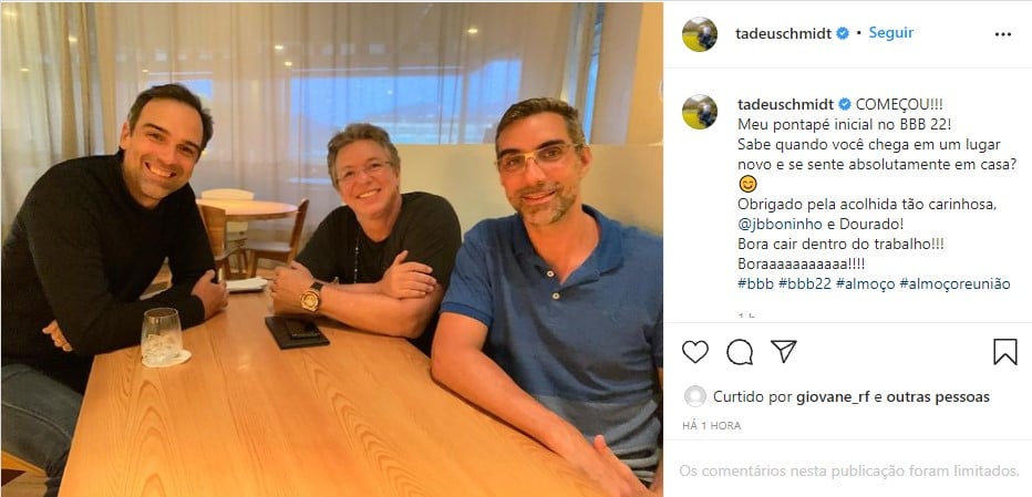 Tadeu Schmidt em reunião com Boninho - Foto: Reprodução