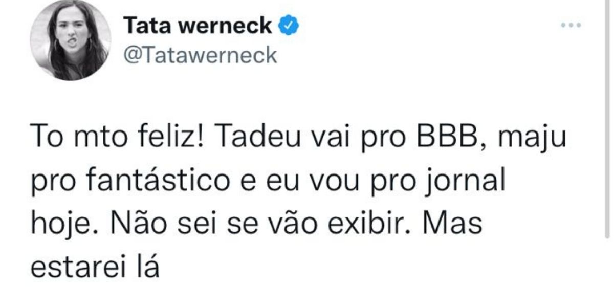 Estrela da Globo comunica ida de Tadeu ao BBB, confirma Maju Coutinho no Fantástico e assume JH: "Muito feliz"