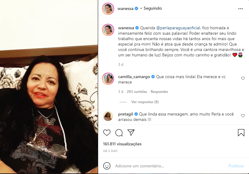 Cantora manda mensagem de carinho para Wanessa Camargo (Foto: Reprodução)