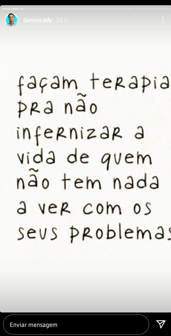 Publicação feita nos Stories de Daniel Cady (Foto: Reprodução/Instagram)