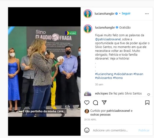 Luciano Hang compartilhou o vídeo de Patricia Abravanel relatando o ocorrido