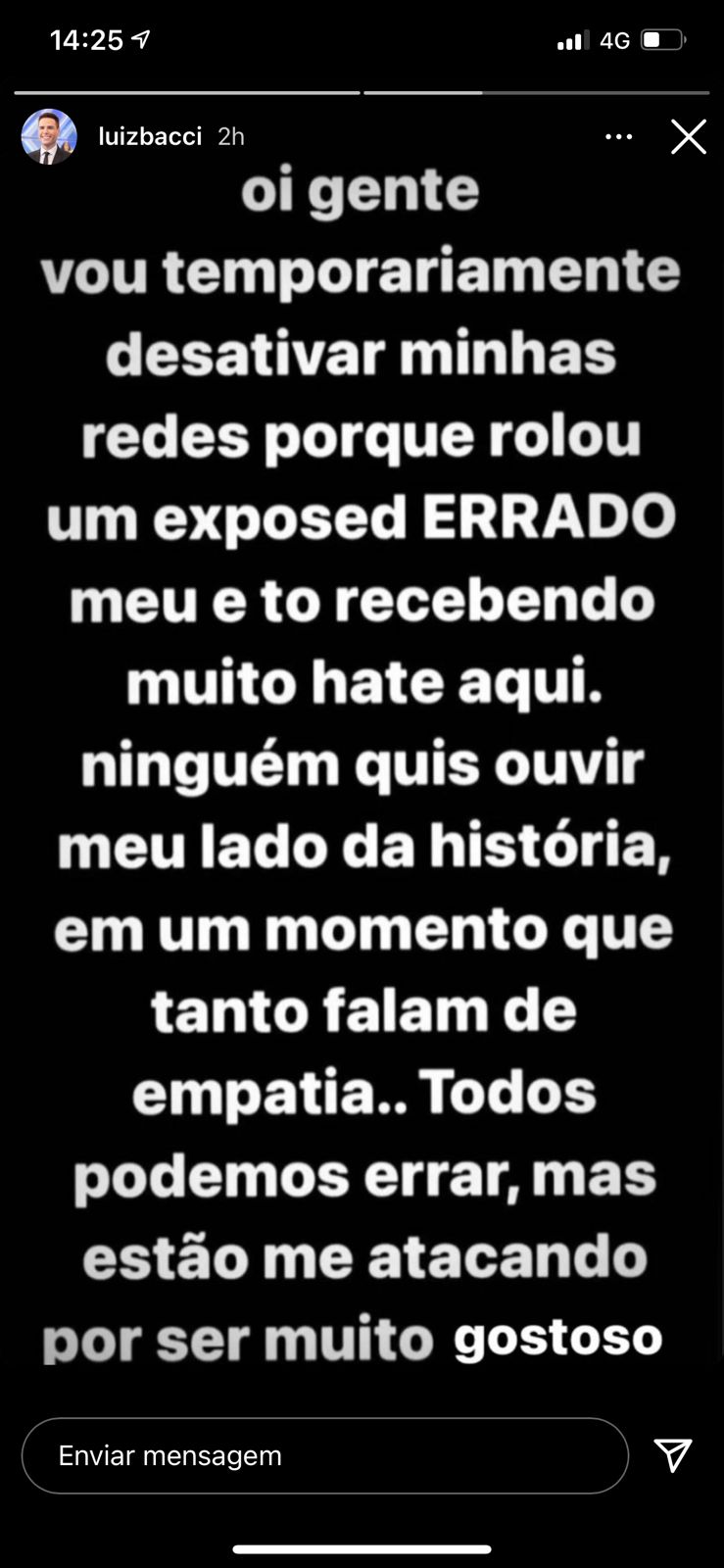 "Estão me atacando", Luiz Bacci tem escândalo exposto e denuncia ódio: "Ninguém quis ouvir meu lado da história"