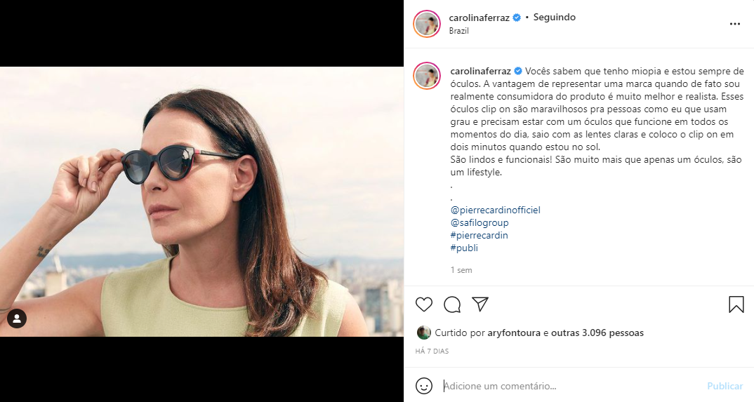 Carolina Ferraz usou as redes sociais para falar de problema na visão (Foto: Reprodução)