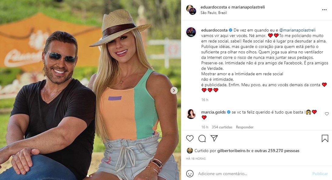 Eduardo Costa posou ao lado de Mariana Polastreli (Foto: Reprodução/ Instagram)