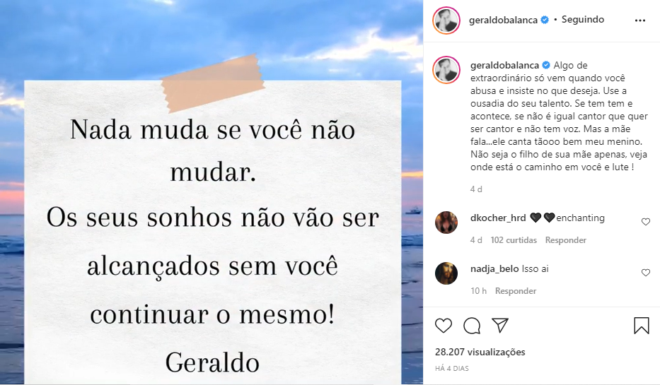 Mensagem de Geraldo Luís ao público (Foto: Reprodução)