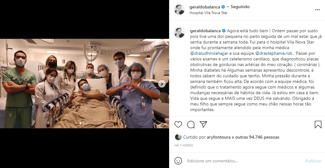 Geraldo Luís fez relato sobre seu real estado de saúde (Foto: Reprodução/ Instagram)