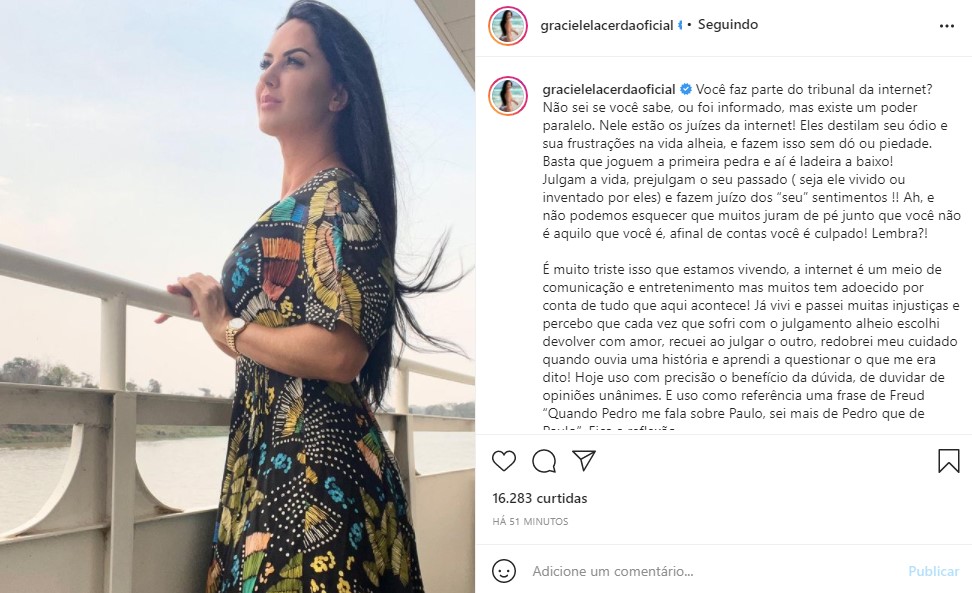 Graciele Lacerda mandou recado em textão (Foto: Reprodução)