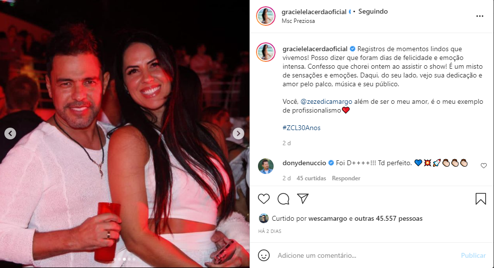 Graciele Lacerda e Zezé Di Camargo (Foto: Reprodução)