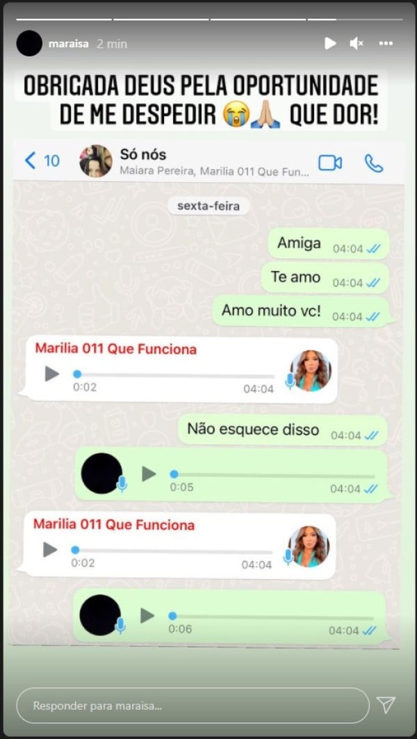 Maraisa compartilhou print de última conversa com Marília Mendonça (Imagem: Reprodução)