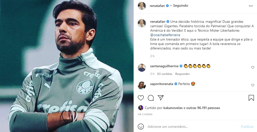 Renata Fan demonstrou sua admiração por Abel Ferreira (Foto: Reprodução/ Instagram)