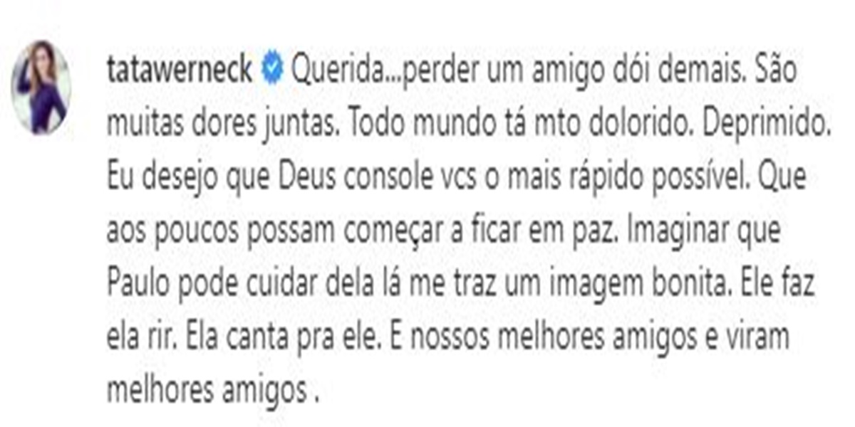 Tatá Werneck mandou mensagem de carinho para Maraisa (Foto: Instagram) 