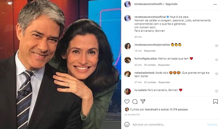 Renata Vasconcellos desejou um feliz aniversário a William Bonner (Foto: Reprodução/Instagram)