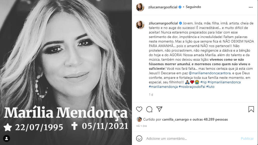 Zilu Camargo fez homenagem a Marília Mendonça (Foto: Reprodução)