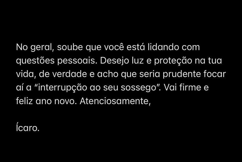 Trecho da carta de Ícaro Silva relatado por Tiago Leifert (Foto: Reprodução/Instagram)