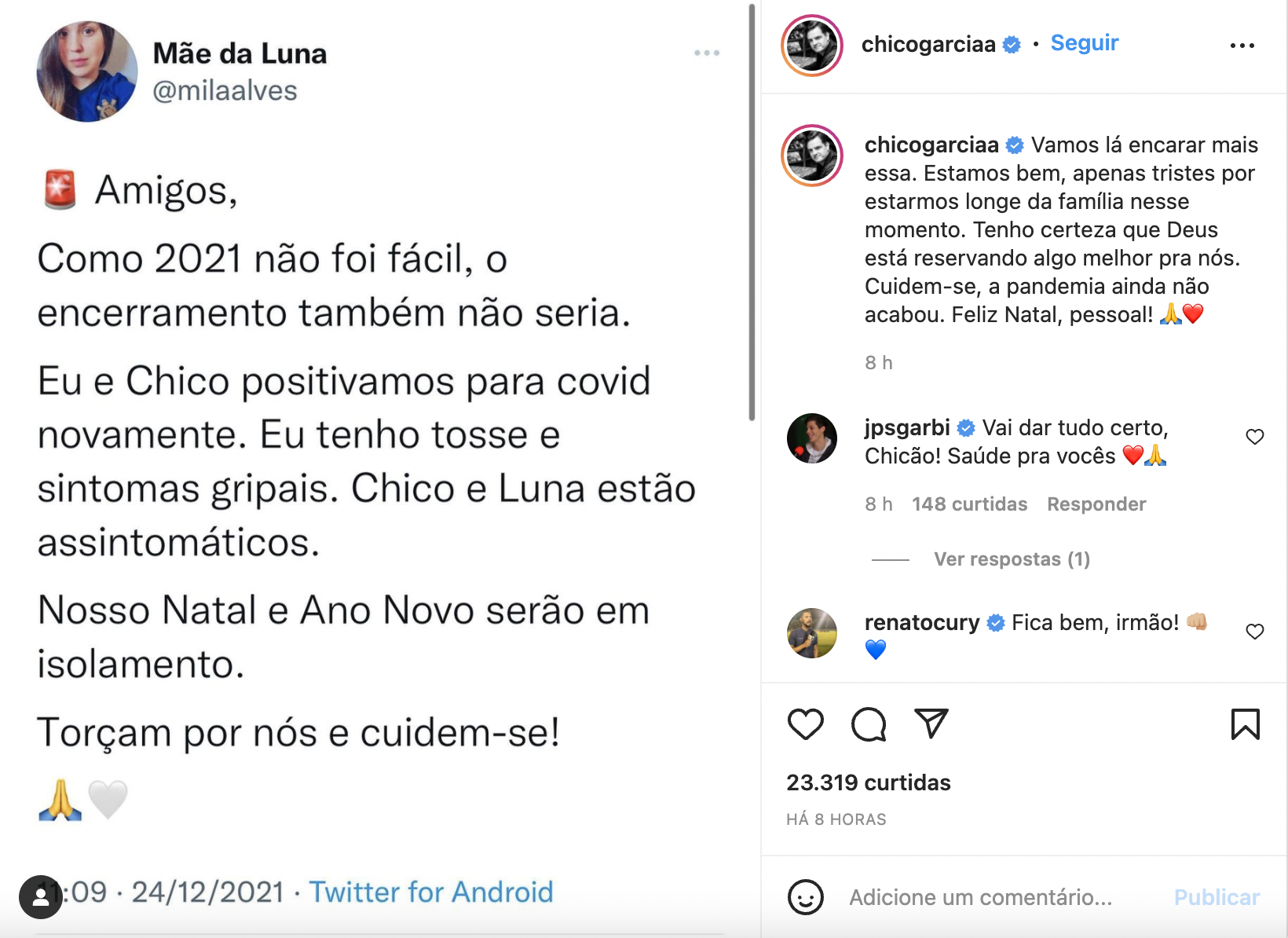 Esposa de Chico Garcia e jornalista se pronunciaram (Foto: Reprodução)