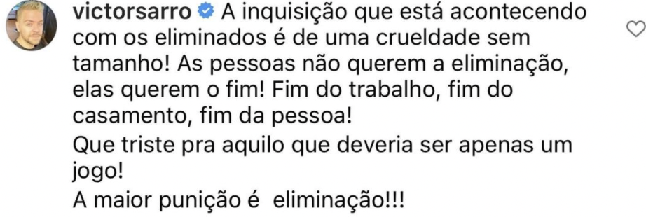 Comentário de Victor Sarro (Foto: Reprodução/ Instagram)