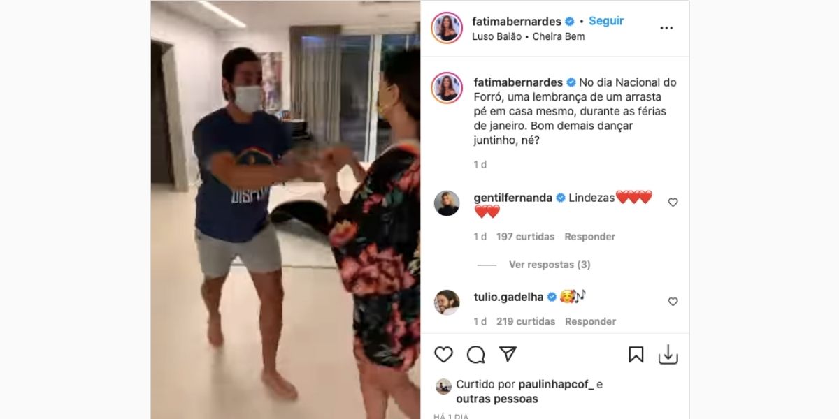 De acordo com Fátima Bernardes, relação com Túlio está ótima (Reprodução)