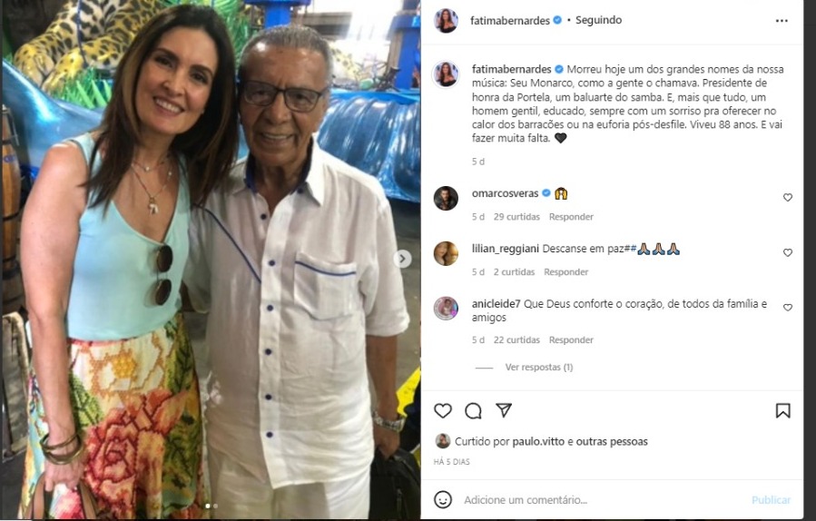 Fátima Bernardes também homenageou o artista