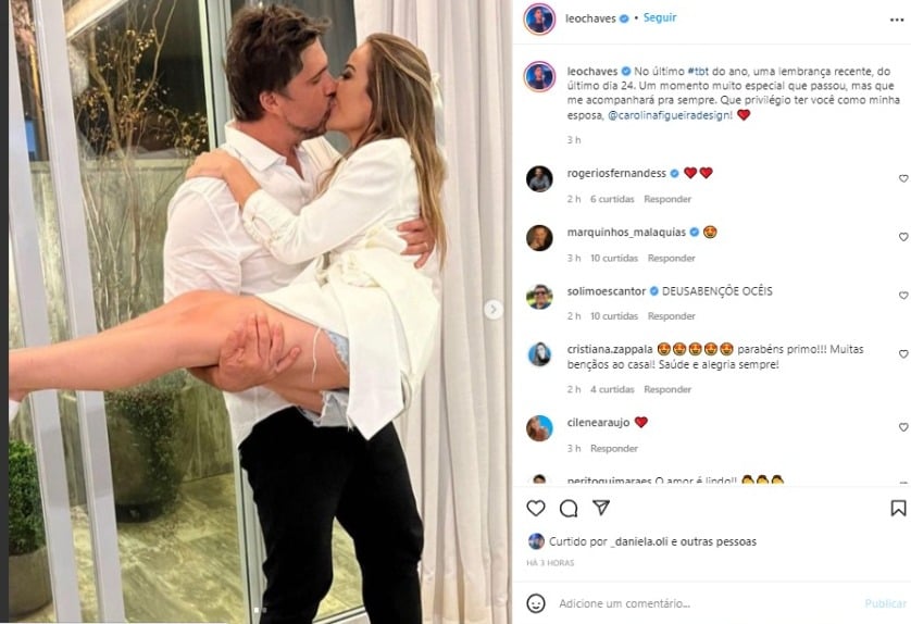 Léo Chaves se declarou para a esposa no Instagram (Foto: Reprodução) 