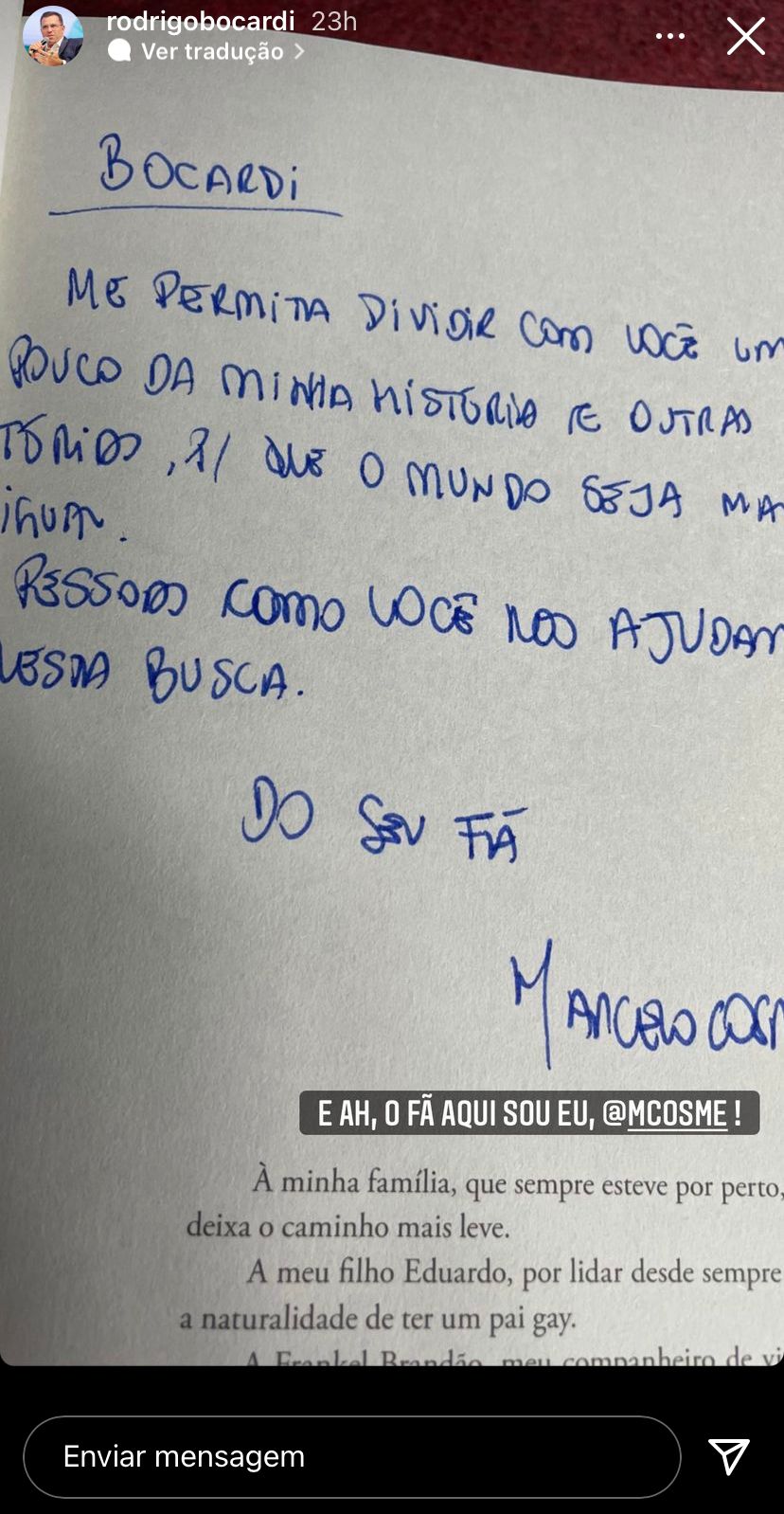 "Dividir com você minha história", Rodrigo Bocardi expõe relação com famoso da Globo e confirma: "Seu"