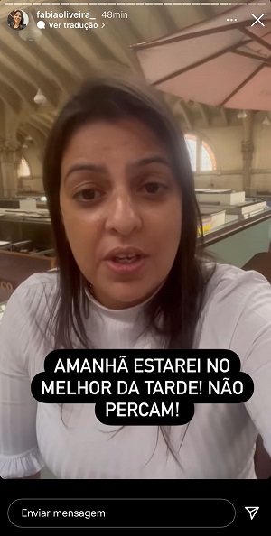 Fabia Oliveira, colunista do Em Off, avisou que estará no Melhor da Tarde amanhã (03) (Foto: Divulgação/Instagram)